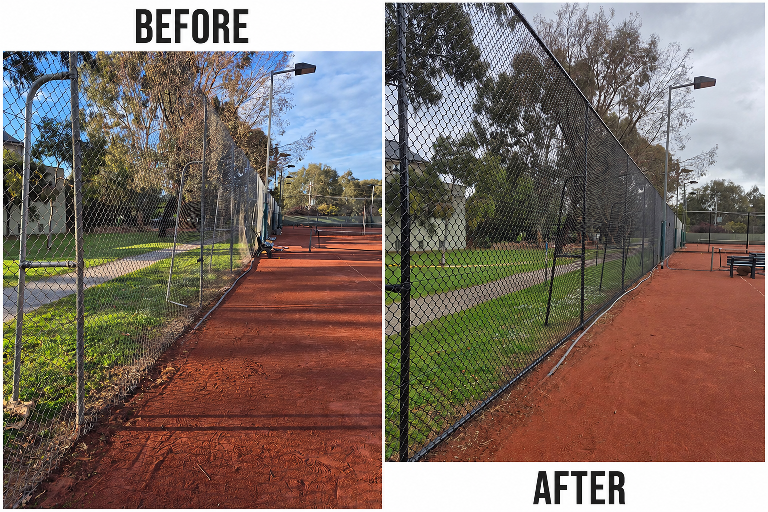 Before and after fence repair comparison