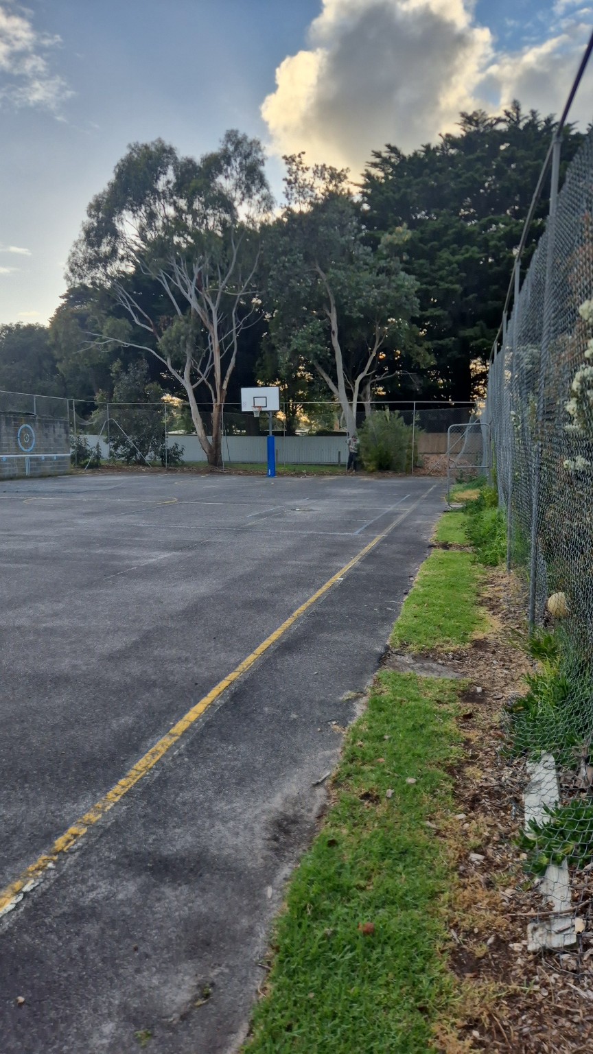 Old galvanised basketball court fence line before the Tarwin Lower Primary School upgrade