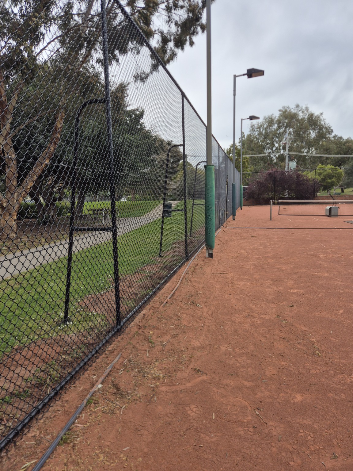 Completed pedestrian access gate and black chain mesh fence beside the Willison Park tennis courts